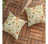 Fundas de Cojín para Exterior Impermeables Juego de 2 Lino Decorativas Funda Cojin 65x65 cm con Cremallera Oculta, Pájaro Cuadrado Fundas Cojines Sofa para Patio Banco Sala de Estar, (Planta) L-L74