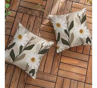 Fundas de Cojín para Exterior Impermeables Juego de 2 Lino Decorativas Funda Cojin 65x65 cm con Cremallera Oculta, Simple Cuadrado Fundas Cojines Sofa para Patio Banco Sala de Estar, (Margarita) L-L64