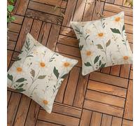 Fundas de Cojín para Exterior Impermeables Juego de 2 Lino Decorativas Funda Cojin 65x65 cm con Cremallera Oculta, Margarita Cuadrado Fundas Cojines Sofa para Patio Banco Sala de Estar, (Planta) L-L95