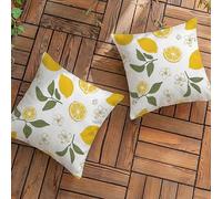 Fundas de Cojín para Exterior Impermeables Juego de 2 Lino Decorativas Funda Cojin 70x70 cm con Cremallera Oculta, Limón Cuadrado Fundas Cojines Sofa para Patio Banco Sala de Estar, (Flor) L-L117