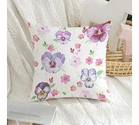 Fundas De Cojín Patrón De Flores De Acuarela, Tierno Pensamiento sobre Prado Texturas Vintage, Impresión A Mano Almohada Caso Funda Cojines Moderna Fundas De Almohada para 45X45CM