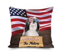 Fundas De Cojín Personalized America Flag with Cute Lhasa Apso Puppy 4Th of July Stars and Stripes Patriotic Throw Pillow Case Elegantes Fundas De Almohada Moderna Funda Cojines para 45X45CM