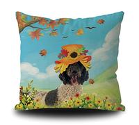 Fundas De Cojín Portuguese Water Puppy In Sunflower Hat Maple Leaves Spring Summer Flowers Funda Cojines Elegantes Almohada Caso Moderna Fundas De Almohada para Salón Oficina Sofa 45X45CM