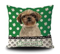 Fundas De Cojín Shih Tzu Dog St Patricks Shamrocks Green Polka Dots Paws Funda Cojines Moderna Fundas De Almohada Lavable Throw Pillow Case para Sofa Salón Dormitorio 45X45CM