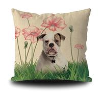 Fundas De Cojín Spring Summer Dog American Bulldog Lotus Flowers Fundas De Almohada Elegantes Funda Cojines Moderna Almohada Caso para Dormitorio Salón Sofa 45X45CM