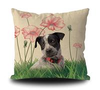 Fundas De Cojín Spring Summer Dog Blue Heeler Lotus Flowers Funda Cojines Decorativa Almohada Caso Lavable Throw Pillow Case para Salón Oficina Sofa 45X45CM
