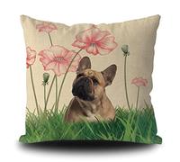 Fundas De Cojín Spring Summer Dog French Bulldog Lotus Flowers Throw Pillow Case Decorativa Funda Cojines Lavable Almohada Caso para Salón Dormitorio Sofa 45X45CM