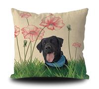 Fundas De Cojín Spring Summer Dog Labrador Lotus Flowers Throw Pillow Case Moderna Funda Cojines Decorativa Almohada Caso para Dormitorio Sofa Oficina 45X45CM