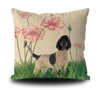 Fundas De Cojín Spring Summer Dog Portuguese Water Dog Lotus Flowers Throw Pillow Case Moderna Fundas De Almohada Lavable Funda Cojines para Salón Oficina Sofa 45X45CM