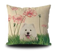 Fundas De Cojín Spring Summer Dog Samoyed Lotus Flowers Funda Cojines Elegantes Fundas De Almohada Moderna Almohada Caso para Dormitorio Sofa Oficina 45X45CM