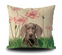 Fundas De Cojín Spring Summer Dog Weimaraner Lotus Flowers Almohada Caso Elegantes Throw Pillow Case Moderna Funda Cojines para Dormitorio Sofa Salón 45X45CM