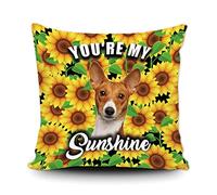 Fundas De Cojín Sunflowers Spring Flower with Cute Basenji Dog You Are My Sunshine Almohada Caso Elegantes Throw Pillow Case Moderna Fundas De Almohada para Oficina Salón Sofa 45X45CM