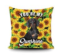 Fundas De Cojín Sunflowers Spring Flower with Cute Dachshund Dog You Are My Sunshine Funda Cojines Lavable Throw Pillow Case Decorativa Almohada Caso para Salón Oficina Sofa 45X45CM
