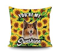 Fundas De Cojín Sunflowers Spring Flower with Cute Rough Collie Dog You Are My Sunshine Throw Pillow Case Lavable Almohada Caso Decorativa Funda Cojines para Dormitorio Salón Oficina 45X45CM