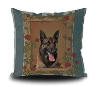Fundas De Cojín Vintage Belgian Shepherd Malinois Dog with Flowers Funda Cojines Decorativa Throw Pillow Case Lavable Almohada Caso para Dormitorio Salón Oficina 45X45CM