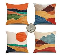 Fundas de Cojines 35x35 cm Juego de 4 Sun Fundas para Cojines Pintura de aceite Funda Cojin Lino Cojin Exterior Impermeable para Patio al Aire Libre, Jardín, Sala de Estar, Decoración de Casa de Campo