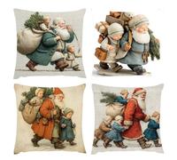 Fundas de Cojines 35x35cmJuego de Jardín Exterior 4 Impermeables Funda de Lino Cojines Decoracion Niños De Papá Noel, Sala de Sofá Silla Cama Dormitorio Decoración Hogar Oficina Balcón Regalo s-534