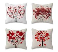 Fundas de Cojines 40x40 cm de Felpa corta, Juego de 4 Rojo Fundas Cojines Decorativos, Cojin Exterior Impermeable con Cremallera Oculta para Habitacion Patio Jardín Balcón Sofá Árbol De La Vida L-G337