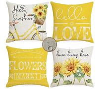 Fundas de Cojines 40x40 Juego de 4 nórdico Fundas para Cojines Amarillo Funda Cojin Lino Cojin Exterior Impermeable para Patio al Aire Libre, Jardín, Sala de Estar, Sofá, Decoración de Casa de Campo