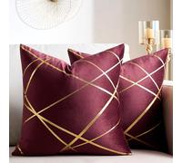 Fundas de Cojines 45x45 Cm Vino Rojo Terciopelo Suave Cojín Decorativo Geométrico Juego de Cama Rectángulo Cubierta de Almohada Moderna para Invierno Sala de Estar Dormitorio Sofá Almohadilla Lumbar