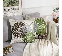 Fundas de Cojines 45x45 Fundas Cojin Decorativos Para Sofa Fundas Cojines Resumen Flor Patrón Funda Cojin Juego de 2 Lino Funda Cojines Por Sala de Estar Sofá Cojines Decoración, Marrón y Verde