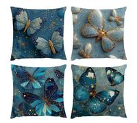 Fundas de Cojines 60x60cmJuego de Jardín Exterior 4 Impermeables Funda de Lino Cojines Decoracion Azul Mariposa, Sala de Sofá Silla Cama Dormitorio Decoración Hogar Oficina Balcón Coche Verano s-196