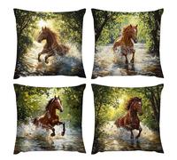 Fundas de Cojines 80x80cm, Decoracion Hogar 4 Piezas Cojines de Terciopelo Funda Para Cojin Sofa Cama Salon de Estar Dormitorio Jardin HabitacióN de Los Pillow Decor - Caballos de lago forestal I-533