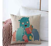Fundas De Cojines Estudio Oso Lectura Libro Grupo Animal Niños Vida Silvestre Leer Perro Educación Personaje Fundas De Cojín Sofá Almohada Caso, para Dormitorio, Muebles, Sala De Estar, 45x45cm