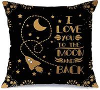 Fundas De Cojines Fuente Tipográfica Love You Black Moon Rocket del Día De San Valentín I Miscelánea Fundas Cojine Modernas Almohada Caso, para Dormitorio, Sala De Estar, Oficina, 45x45cm