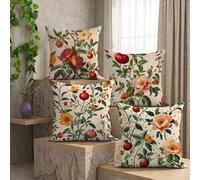 Fundas de Cojines Impermeables para Exterior Granada Funda Cojin 55x55 cm Juego de 4 Cuadradas Lino Funda de Almohada Decorativas para Sofá Terraza Silla Jardín Cojines Decorativos (Flor) L-O463