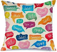 Fundas De Cojines Patrón De Burbujas De Diálogo En Español Y Francés Hola Mundo En Internacional Fundas De Cojín Decoración Almohada Caso, para Dormitorio, Jardín, Cama, 45x45cm