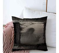 Fundas De Cojines Ventana Exterior Oscura Que Cubría Las Vacaciones, Pesadilla, Gente Negra Aterradora Fundas Cojine con Cremallera Oculta Almohada Caso, para Muebles, Cama, 45x45cm
