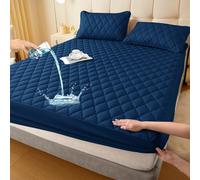 Fundas de Colchón Impermeable 150x200/160x200/180x200 cm Protector de Colchón Acolchado,Transpirable Ultra Suave para Colchones de hasta 30 CM(Azul Marino,160x200x30cm)