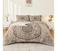 Fundas de edredón Retroastrología y ocultismo Ropa de Cama Reversible con Estampado 180 x 220 Funda Nórdica 2 Funda Almohada, con Cremallera Marrón