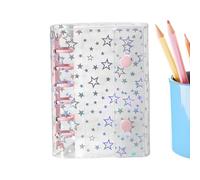 Fundas de encuadernación, protector de cuaderno con diseño de estrellas con purpurina A7, carpeta de 6 anillas, para diarios, álbumes, sobres de efectivo, carpeta organizadora de hojas sueltas