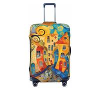 Fundas de equipaje de viaje con escena de pueblo colorido caprichoso, fundas elásticas para maleta, protector para equipaje de 45 a 81 cm, Black, XL