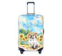 Fundas de equipaje de viaje de Bulldog Francés con burbujas de girasoles - Fundas protectoras elásticas para maletas de 18 a 32 pulgadas, Negro -, Mediano