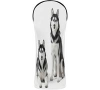 Fundas de golf impermeables con etiquetas intercambiables para Fairway Wood Hybrid Two Cute Black White Alaskan Klee Kai