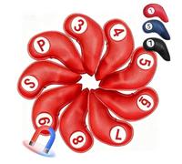 Fundas de Hierro de Golf 9 pcs, DiseñO de Cierre MagnéTico Heads Protector Wedge Headcovers, Duradera Y FáCil de Poner Y Quitar Se Adapta a La Mayoría de Los Palos,Red