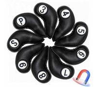 Fundas de Hierro de Golf 9 pcs, DiseñO de Cierre MagnéTico Heads Protector Wedge Headcovers, Duradera Y FáCil de Poner Y Quitar Se Adapta a La Mayoría de Los Palos,Black