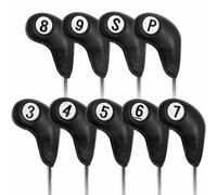 Fundas de Hierro de Golf 9 pcs, DiseñO de Cierre MagnéTico Heads Protector Wedge Headcovers, Duradera Y FáCil de Poner Y Quitar NúMeros de Palo（3-9、P、S）,Black