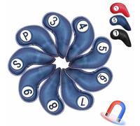 Fundas de Hierro de Golf 9 pcs, DiseñO de Cierre MagnéTico Heads Protector Wedge Headcovers, Duradera Y FáCil de Poner Y Quitar Se Adapta a La Mayoría de Los Palos,Blue