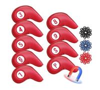 Fundas de Hierro de Golf 9 pcs, DiseñO de Cierre MagnéTico Heads Protector Wedge Headcovers, Duradera Y FáCil de Poner Y Quitar NúMeros de Palo(3-9、P、S),Red