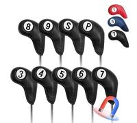 Fundas de Hierro de Golf 9 pcs, DiseñO de Cierre MagnéTico Heads Protector Wedge Headcovers, Ligera, Duradera, PráCtica Se Adapta a La Mayoría de Los Palos,Black