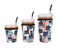 Fundas de neopreno reutilizables aisladas para bebidas de café helado, soporte para bebidas frías para café Starbucks, McCafe, Dunkin Donuts, Tim Hortons y más, gato de cara redonda, paquete de 3