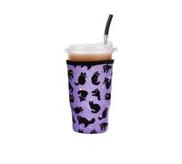 Fundas de neopreno reutilizables aisladas para bebidas de café helado, soporte para bebidas frías para café Starbucks, McCafe, Dunkin Donuts, Tim Hortons y más, gato negro, grande