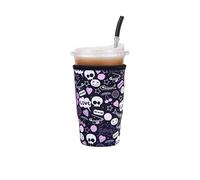 Fundas de neopreno reutilizables aisladas para bebidas de café helado, soporte para bebidas frías para café Starbucks, McCafe, Dunkin Donuts, Tim Hortons y más, calavera, grande