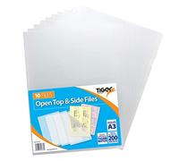 Fundas de plástico Tiger con abertura superior y lateral (tamaño A3, 10 unidades) para carpeta