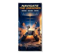 Fundas de puerta motivacionales con cita futurista de Space Rover de 36 x | Tema espacial cinematográfico, fondo de puerta delantera, cita motivacional, tecnología futurista, superficie planetaria