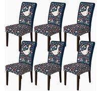 Fundas de silla de ganso para sillas de comedor, florales, crisantemo, fresa, primavera, azul marino, elastano, lavable, acentos suaves, decoración para cocina, oficina, conferencias, 6 piezas